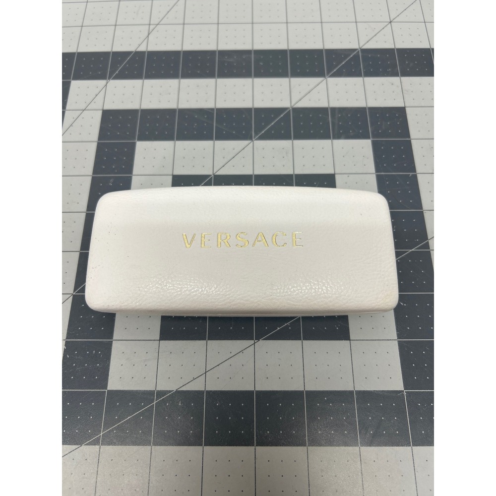 Versace Glasses Case White Gold Logo Hard Shell Faux Leather Velvet Y2K Designer